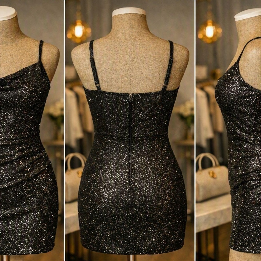Forever 21 Black Silver Glitter Knit Bodycon Mini Dress | M